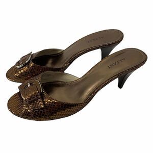 Bronze Metallic Open Toe Heeled Sandals Womens Size 8.5 Faux Snake Alfani Brand